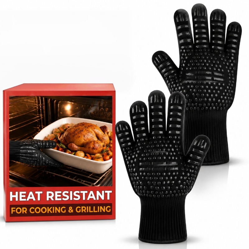 Oven Mitt Silicone - 1 Stück/1 Paar Grillhandschuhe, Hochtemperatur-Ofenhandschuhe, feuerfeste,